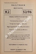 Book cover of Weekly Operating Notice containing Temporary Speed Restrictions, Temporary Engineering Works, Signalling & Permanent Way Alterations, General Instructions and Notices, 23 to 29 March 1996 by Railtrack Great Western